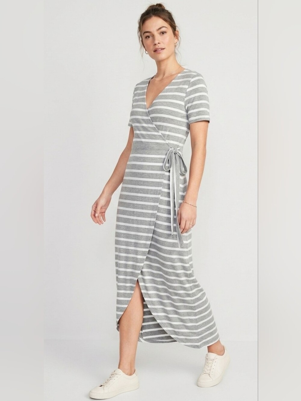 HYFVE Gray & White Striped Wrap Dress